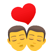 two men with their eyes closed and a red heart above their heads