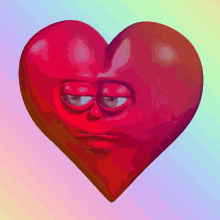 a red heart with a sad face on it