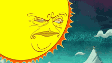 a cartoon drawing of a sun with a face and a mustache