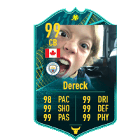 a soccer card with the name dereck and a picture of a boy