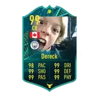 a soccer card with the name dereck and a picture of a boy