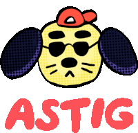 a cartoon dog wearing sunglasses and a red hat with the word astig underneath it