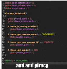 a black screen with the words anti anti piracy at the bottom