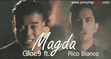 two men are standing next to each other and the words magda are on the bottom