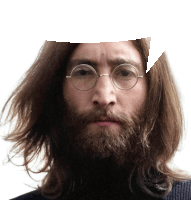 a man with a beard and glasses has a speech bubble above his head