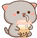 a cat is drinking bubble tea with a straw .