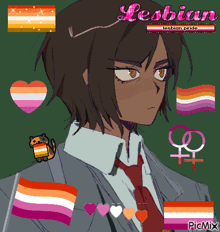 a drawing of a girl with the word lesbian on top