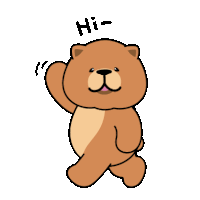 a brown teddy bear is walking and says hi-