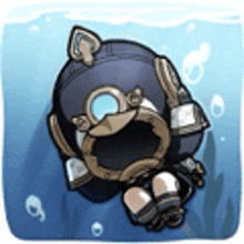 a cartoon of a person in a helmet swimming in the water .