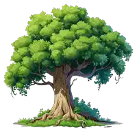 an illustration of a tree with green leaves and roots