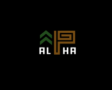 a black background with a logo for alpha in green and brown