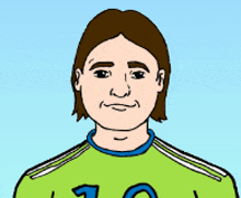 a cartoon of a man wearing a green shirt with the number 10 on the front