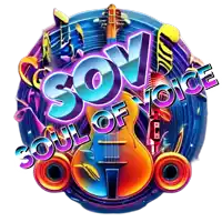 a logo for soul of voice with a guitar and a microphone