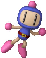 a cartoon character with a blue body and pink arms and legs