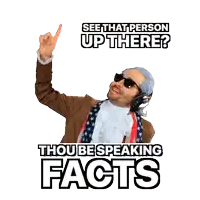 a man wearing sunglasses and headphones says " see that person up there "