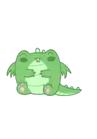 a cartoon drawing of a green crocodile with a flag on its head