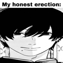 a black and white drawing of a boy with the words `` my honest erection '' written above him .