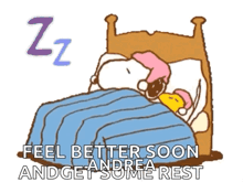 a cartoon of snoopy and woodstock sleeping in a bed