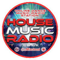 a logo for house music radio shows a crowd of people