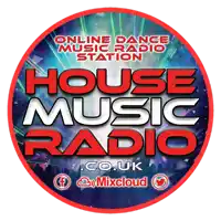 a logo for house music radio shows a crowd of people