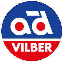 a blue and red circle with ad vilber in white letters