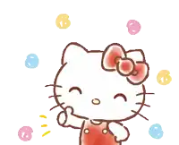 a cartoon drawing of hello kitty with a red bow