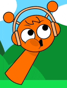 a cartoon character wearing headphones with a surprised look on his face