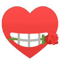 a red heart with braces and a red rose