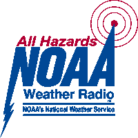 a logo for all hazards noaa weather radio with a lightning bolt