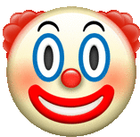 a clown emoji with blue eyes and red lips