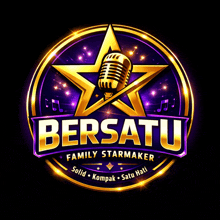 a logo for bersatu family starmaker with a gold star and microphone