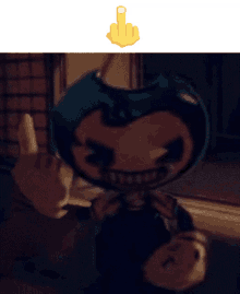 a cartoon character giving the middle finger with a pixelated hand