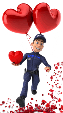 a police officer is holding a heart and balloons with the name anita cruz on it