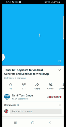 a screenshot of a video titled tenor gif keyboard for android generate and send gif to whatsapp