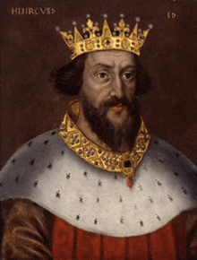 a painting of a bearded man wearing a crown with the name henrcvs on the bottom right