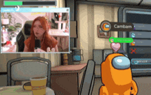 among us player cambam is looking at a girl in a video game