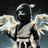 a drawing of a ninja with wings and the words $ mg maugie coin