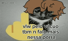 a drawing of a cat with the words vlw pelo vacuo tbm n falo mais nessa porra