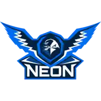 a blue and white neon logo with an eagle and lightning bolts