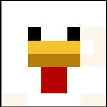 a pixel art of a chicken 's face with a red tongue