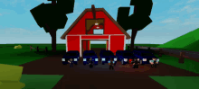 a red barn with a bunch of police cars in front of it