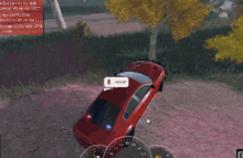 a screenshot of a video game with a red car and a help sign