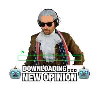 a cartoon of a man in a suit and tie with the words downloading new opinion below him