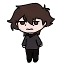 a cartoon character with brown hair and glasses is walking .