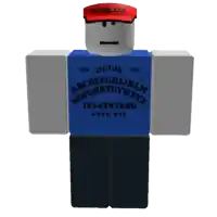 a roblox character wearing a red hat and a blue shirt