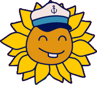 a cartoon sun wearing a captain 's hat and smiling