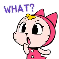 a cartoon cat with a surprised look on her face is asking what