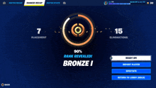 a screenshot of a video game showing rank revealed as bronze 1