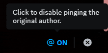 a black screen with a speech bubble that says click to disable pinging the original author