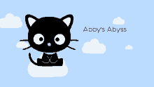 a black cat sitting on a cloud with the words abby 's abyss written below it